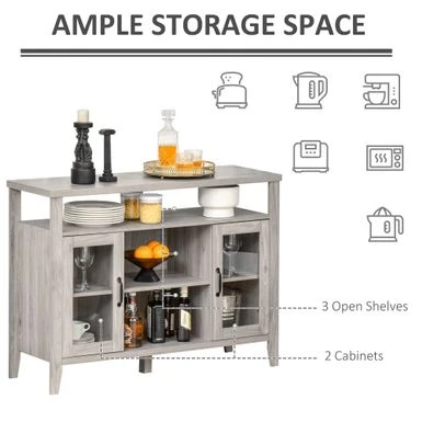 HOMCOM Farmhouse Sideboard Buffet Cabinet, Coffee Bar Cabinet With Storage Shelves, Kitchen Cabinet With 2 Framed Glass Doors - White 15 HOMCOM Farmhouse Sideboard Buffet Cabinet, Coffee Bar Cabinet With Storage Shelves, Kitchen Cabinet With 2 Framed Glass Doors - White - Image 13