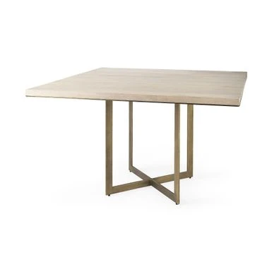 Faye I Grey Solid Wood W/Gold Metal Base Dining Table - Square - Medium Brown 4 Faye I Grey Solid Wood W/Gold Metal Base Dining Table - Square - Medium Brown - Image 2