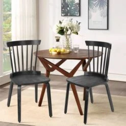 Black Solid Wood Slat Back Windsor Dining Chairs, Set Of 2/4 - 34.06" H X 16.54"W X 16.93"D - Set Of 2 - Blue -Gourmet Interiors fe07fefe f3c3 40d8 ba56 f00b431e90e9