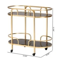 Baxton Studio Leighton Contemporary Glam And Luxe Gold Metal And Tempered Glass 2-Tier Wine Cart - Gold -Gourmet Interiors ff0b840a 4989 43c3 ab82 847c26275f4b