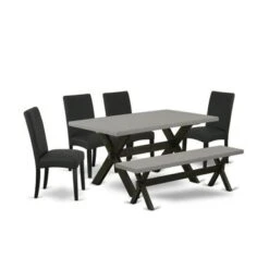 Dining Room Set - A Rectangular Table And Upholstered Dining Chairs - Cement And Black Finish (Pieces Options) - X696DR124-5 -Gourmet Interiors ff3af9f1 6f9a 4e97 b8a8 4b027bc84d1f