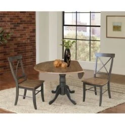 42" Solid Wood Dual Drop Leaf Table With 2 X-Back Chairs - 3 Piece Set - Black/Cherry -Gourmet Interiors ff8d5009 9058 473f 8778 79c852f001c7